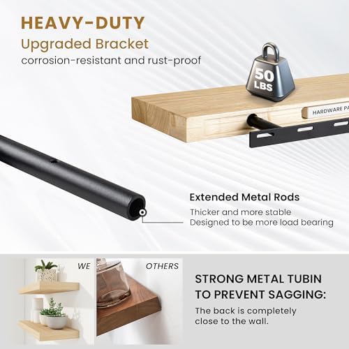 RICHFOCUS Rustic Wooden Floating Shelves Set of 2
