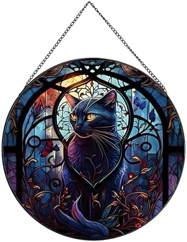 Black Cat Stained Glass Suncatcher Window Decor