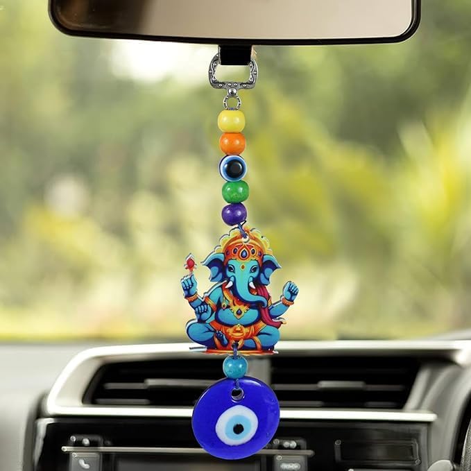 Set of 2 Blue Evil Eye Ganesha Hanging Decor