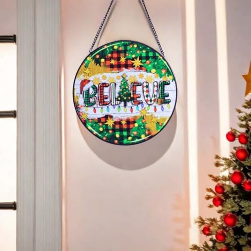 Hand-Painted Christmas Glass Suncatcher Hanging Ornament