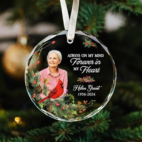 Custom Photo Memorial Glass Ornament for Mom Dad