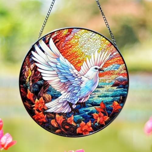 Stained Glass Window Suncatcher with Pigeon Design