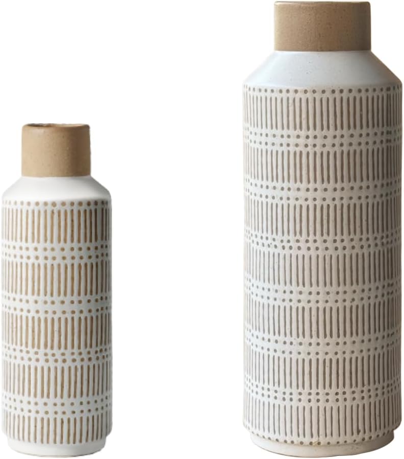 LIZOFER Rustic Ceramic Vase Set of 2 for Living Room Bedroom Farmhouse Decor