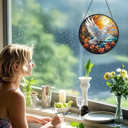 Stained Glass Window Suncatcher with Pigeon Design
