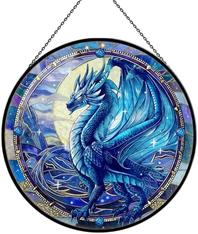 Dragon Stained Glass Window Hanging 79 Boho Wall Art with Chain