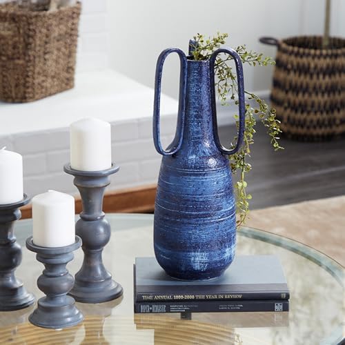 Deco 79 Blue Ceramic Vase with Handles
