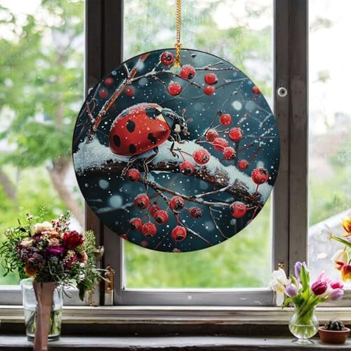 Snowy Berry Ladybug 4PCS Ceramic Christmas Ornament