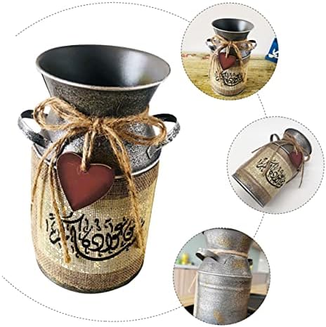 Retro Bucket Iron Flower Vase for Home Decor and Arrangement