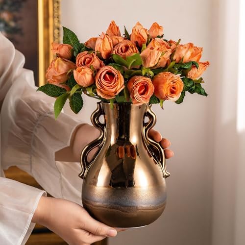 Gold Ceramic Vase with Handles 73 Inch Tall