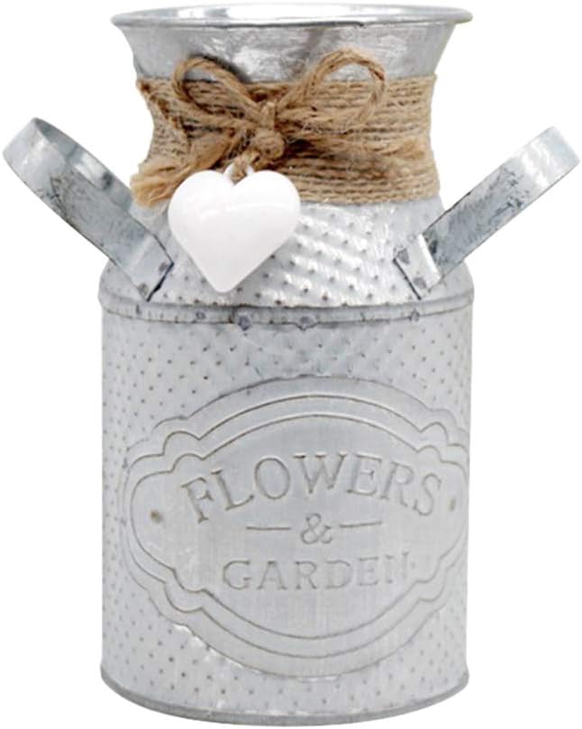 Wakauto 1 Pc White Galvanized Metal Milk Tin Basket Flower Vase