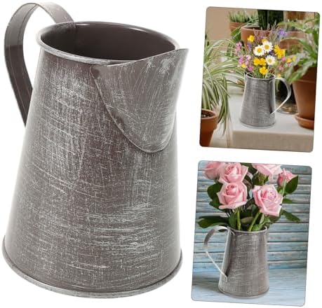 Zerodeko 2pcs Vintage Metal Jug Flower Vase for Rustic Decor