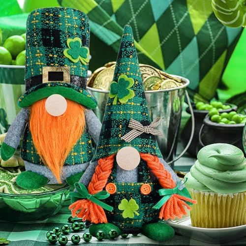 2 Pcs St Patricks Day Gnome Decor Set Green Hats with Shamrocks Irish Home Office Hanging Ornament