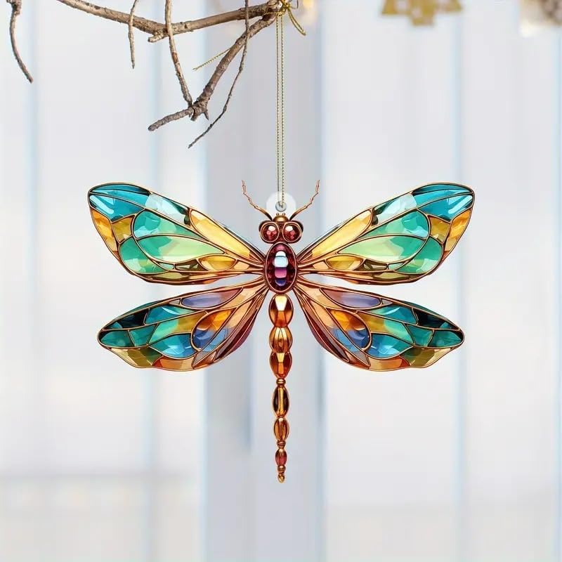 2 Pack Dragonfly Acrylic Suncatchers - Blue Green Holiday Decor