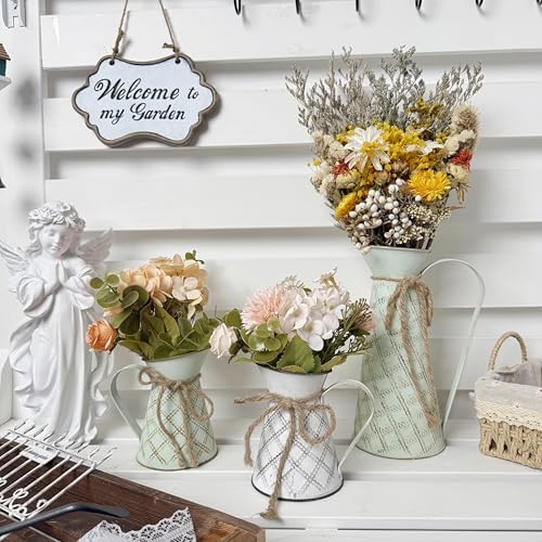 3 Pack Vintage Metal Milk Jug Vase with Bow