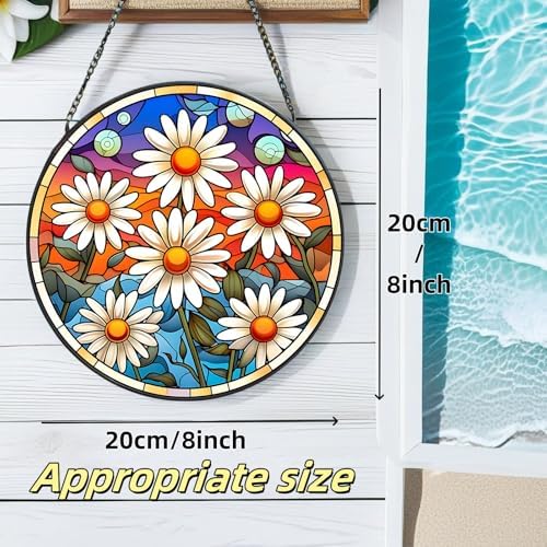 Stained Glass Window Hanging White Flower Suncatcher for Home Decor