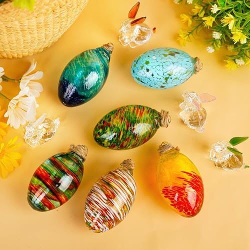 Set of 6 Hand Blown Glass Egg Ornaments for Home and Christmas Decor