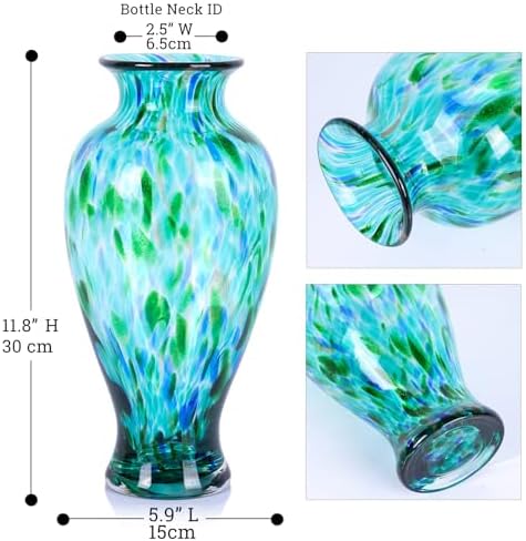 118 Inch Tall Teal Glass Vase with Green Base