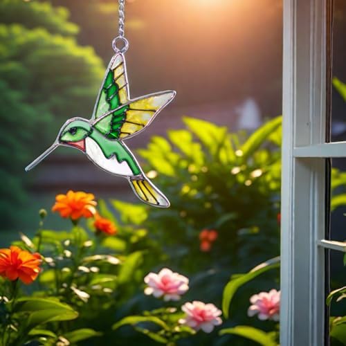 Hummingbird Stained Glass Suncatcher - Green
