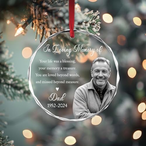 Custom Photo Memorial Glass Ornament - Dad Mom Remembrance Gift