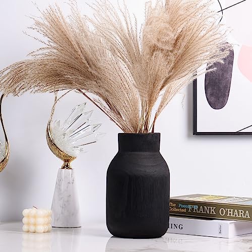 Black Rustic Large Wooden Vase for Home Decor