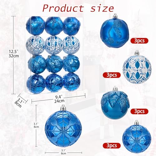 Hollyone 315 Inch Blue Christmas Ball Ornaments 12 Pcs Set