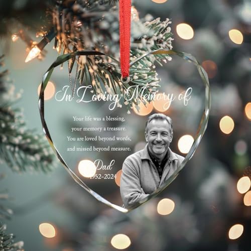Custom Photo Memorial Glass Ornament - Dad Mom Remembrance Gift
