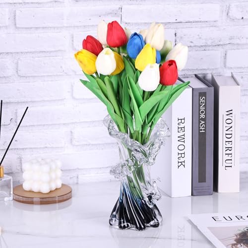 Hand Blown Blue Glass Vase for Home Decor