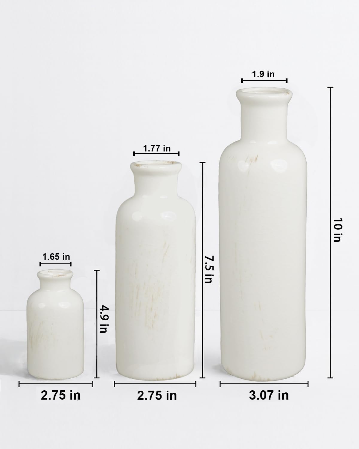 CheeryStow White Ceramic Vase Set of 3 - Crackle Glaze Farmhouse Decor