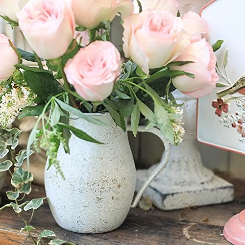 Rustic White Vintage Metal Flower Vase for Farmhouse Decor
