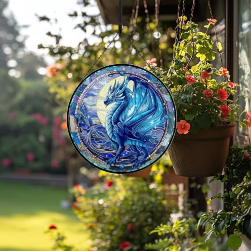 Dragon Stained Glass Window Hanging 79 Boho Wall Art with Chain
