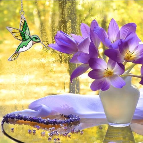 Hummingbird Stained Glass Suncatcher - Green