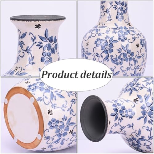 Qianling Blue and White Floral Vase - 106 Inch Vintage Ceramic Decor