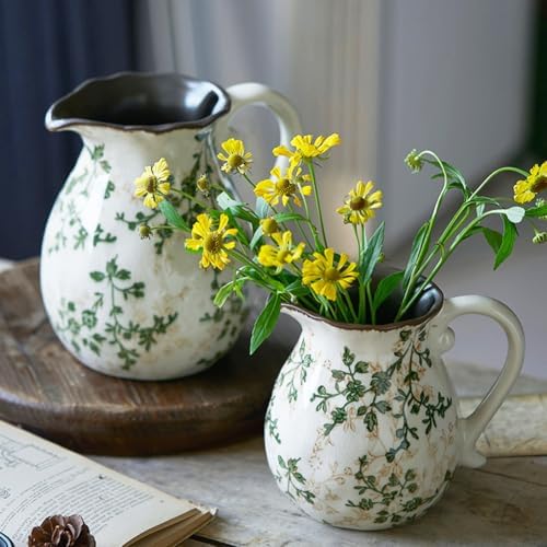 Green Flower Vase for Chinoiserie Decor Ceramic Porcelain Pitcher Vase A1