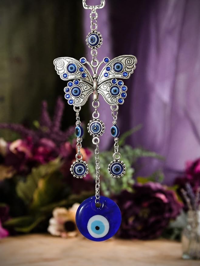 Butterfly Blue Evil Eye Wall Hanging for Home Entrance