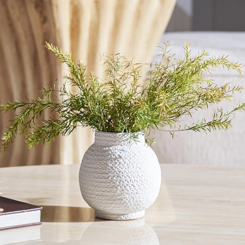DN DECONATION White Textured Ceramic Vase for Home Decor