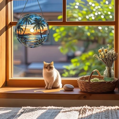 Stained Glass Window Hanging Suncatcher 8 Hand-Painted Decor for Windows with Fade Resistant Design