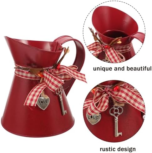 Uonlytech Vintage Dark Red Galvanized Metal Pitcher Holder Vase