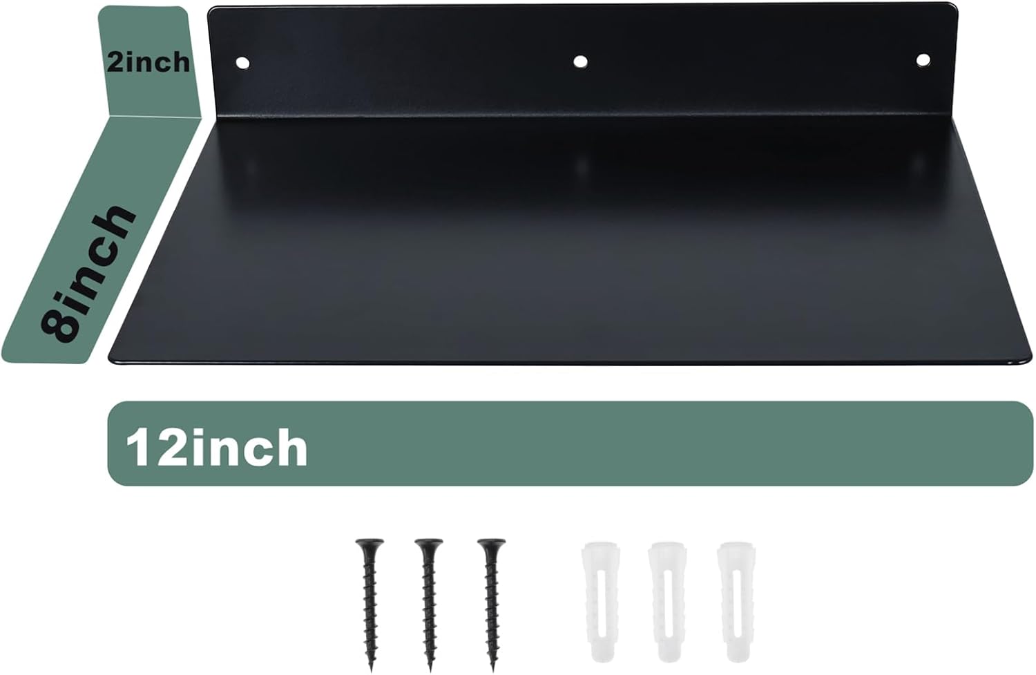 RealPlus Metal Floating Shelf 12x8 Heavy Duty Steel Display Shelves Black