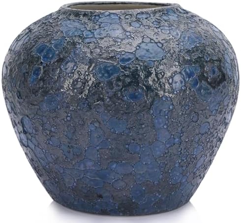 Rustic Large Blue Ceramic Vase for Home Decor