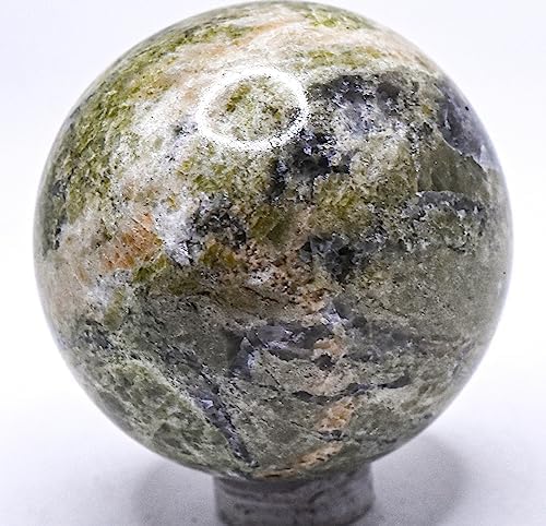 46mm Green Vesuvianite Gemstone with Clear Calcite Sphere - India