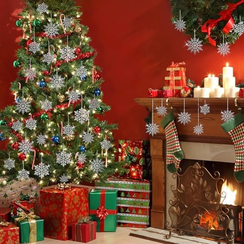 36Pcs Silver Glitter Snowflake Decorations for Christmas Tree