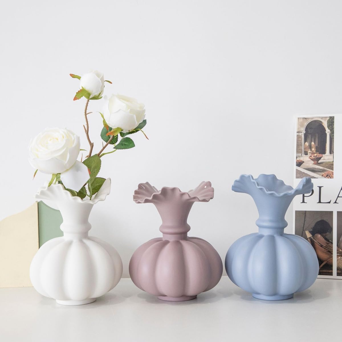 Matte White Pumpkin Ceramic Vase for Home Decor