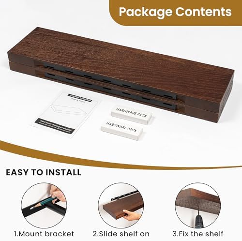 RICHFOCUS Rustic Wooden Floating Shelves Set of 2