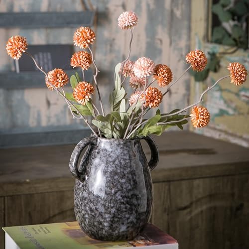 Black Ceramic Vase with 2 Handles 7 Inch Tall