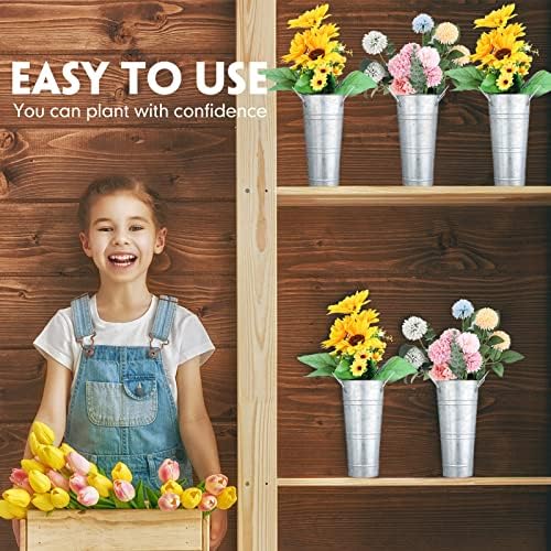 Chumia 12 Pcs Galvanized Flower Bucket Set Matte Silver