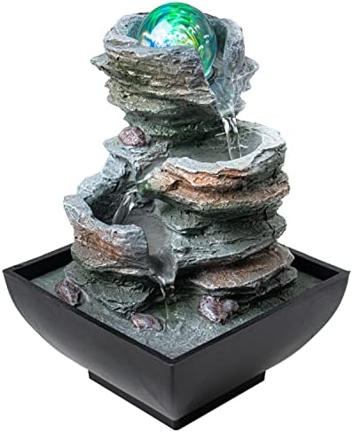 Tabletop Indoor Waterfall Fountain with LED Light and Relaxing Sounds