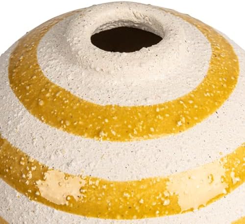 Creative Co Op Striped Stoneware Vase with Sphere Shape and Footed Base