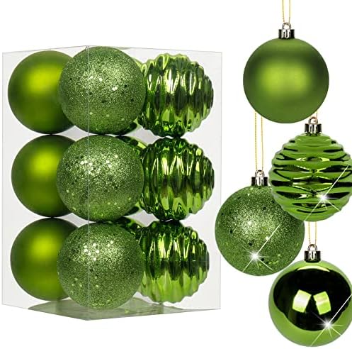 Hollyone 315 Inch Green Christmas Ball Ornaments 12Pcs Set