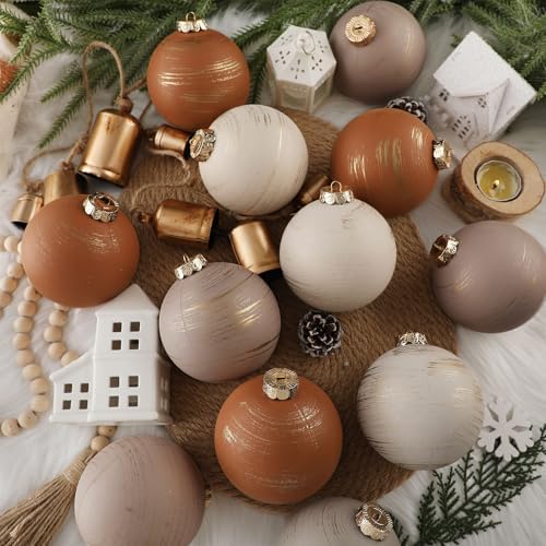 Yunlly 12 Pcs Textured Neutral Copper Christmas Ornaments
