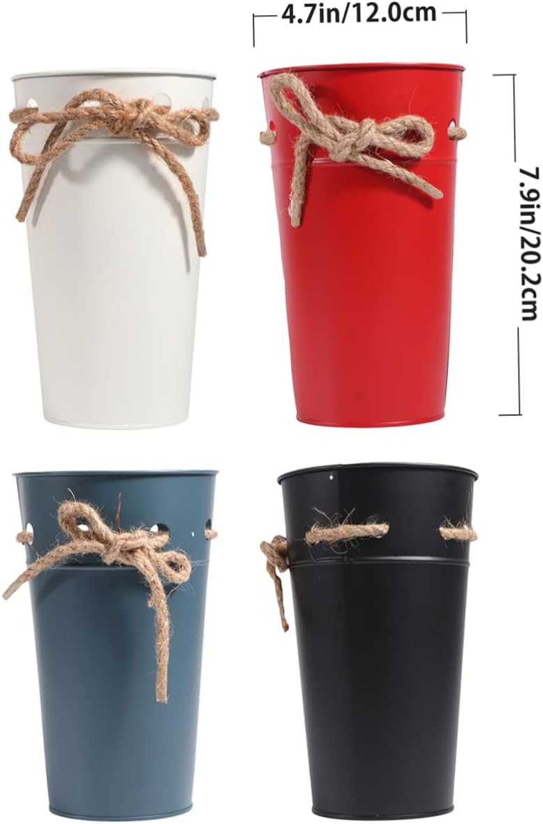 Cabilock Vintage Iron Bucket Flower Vase Decor